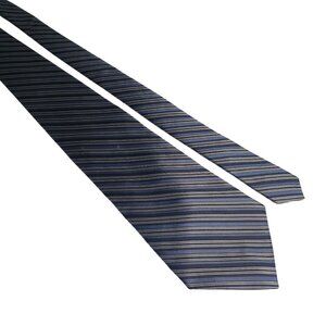 J Ferrar Blue Gray Striped Necktie 56 Inches Long 4 Inches Wide Silk Blend Profe